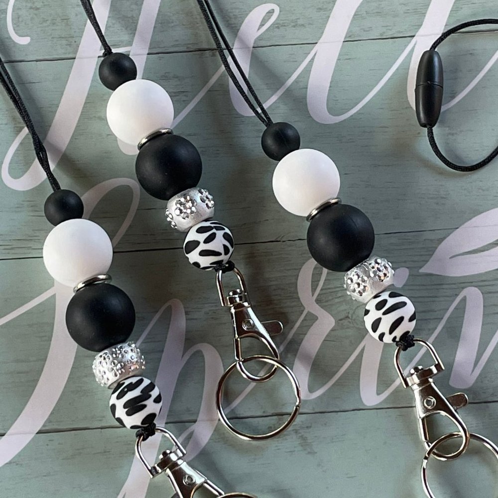 Handmade Beaded Lanyard Keychain Silicone Beads Teacher Badge Holder